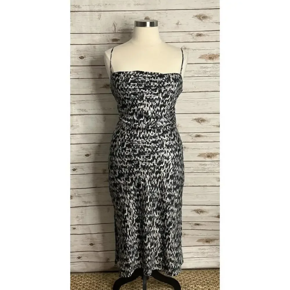 Express monochromatic metallic abstract satin cowl neck midi slip dress Size XL